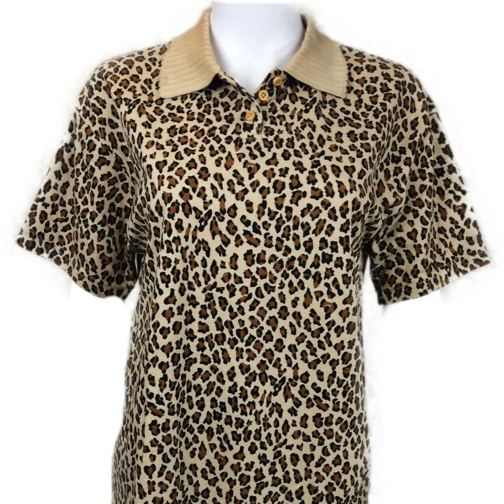 Bold Spirit M Polo T Shirt Top Tan Animal Print